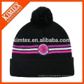 wholesale acrylic custom striped knit beanie with pom